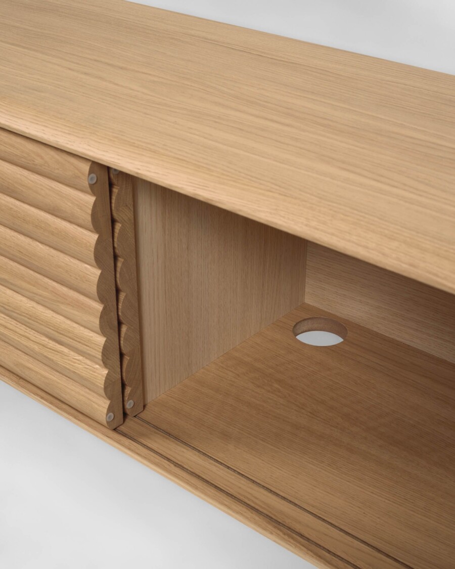 Mueble TV Lenon 200 x 57 cm de madera maciza y chapa de roble