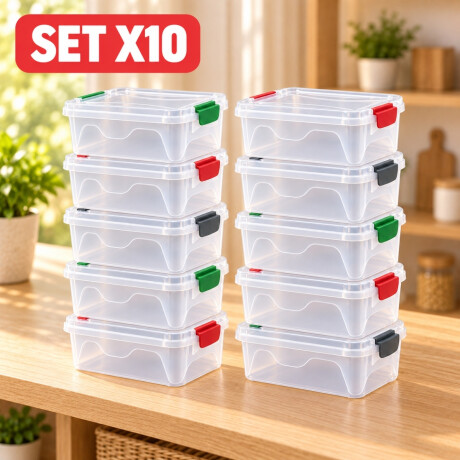Set x10 Cajas organizadoras 6 lts de plástico reforzada TRANSPARENTE