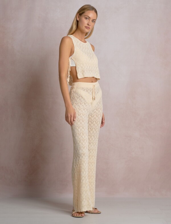 Top Crop Boho Calado Con Lazos Laterales BEIGE
