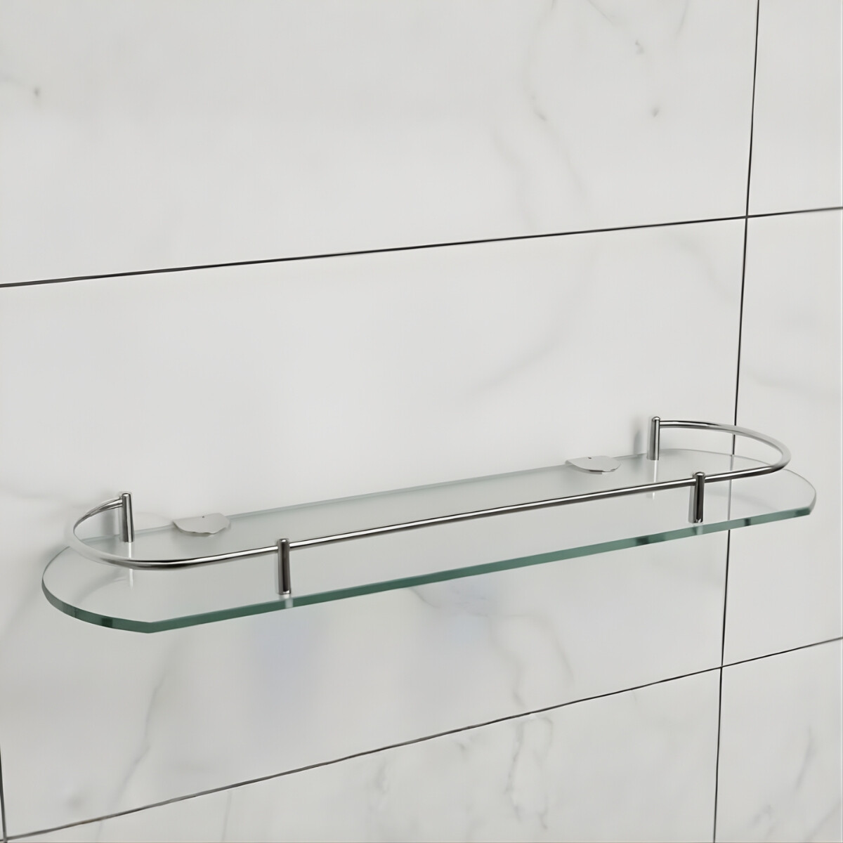 Estante de vidrio con baranda cromada - TRANSPARENTE 