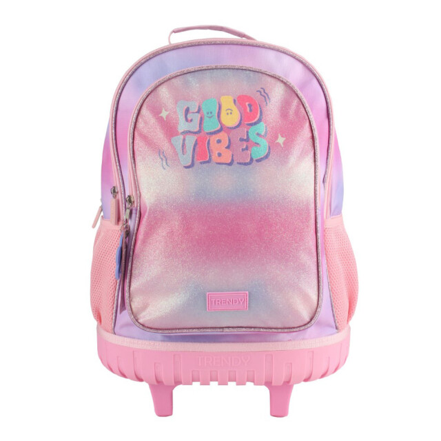 Mochila Infantil Trendy Good Vibes con rueditas Rosa - Violeta