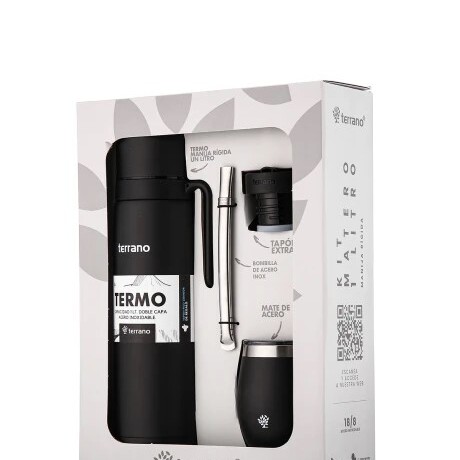 KIT TERRANO TERMO + MATE + BOMBILLA Negro KIT TERRANO TERMO + MATE + BOMBILLA Negro