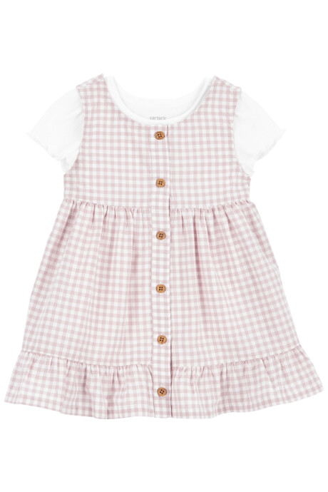 Set dos piezas vestido de popelina a cuadros con botones y body manga corta 0