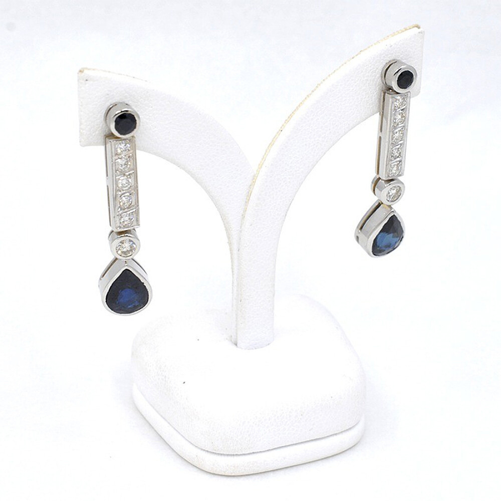 Caravanas Antiguas En Oro 18K Blanco, Brillantes Y Zafiros Caravanas Antiguas En Oro 18K Blanco, Brillantes Y Zafiros