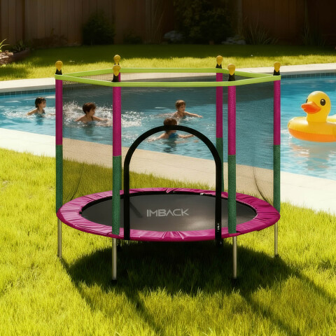 Cama Elastica de 1.40M Trampolin Saltarin con Red Proteccion y refuerzo seguridad IMBACK Color Rosa Cama Elastica de 1.40M Trampolin Saltarin con Red Proteccion y refuerzo seguridad IMBACK Color Rosa