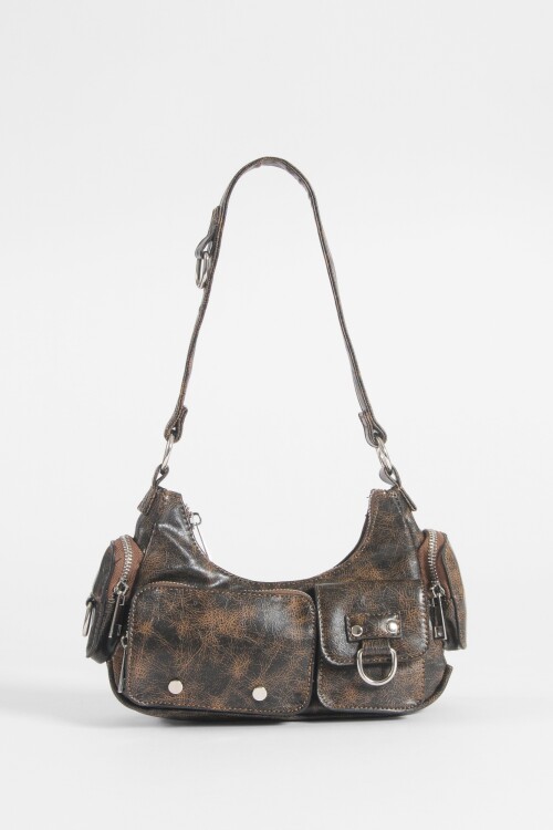 Cartera de hombro bolsillos marrón