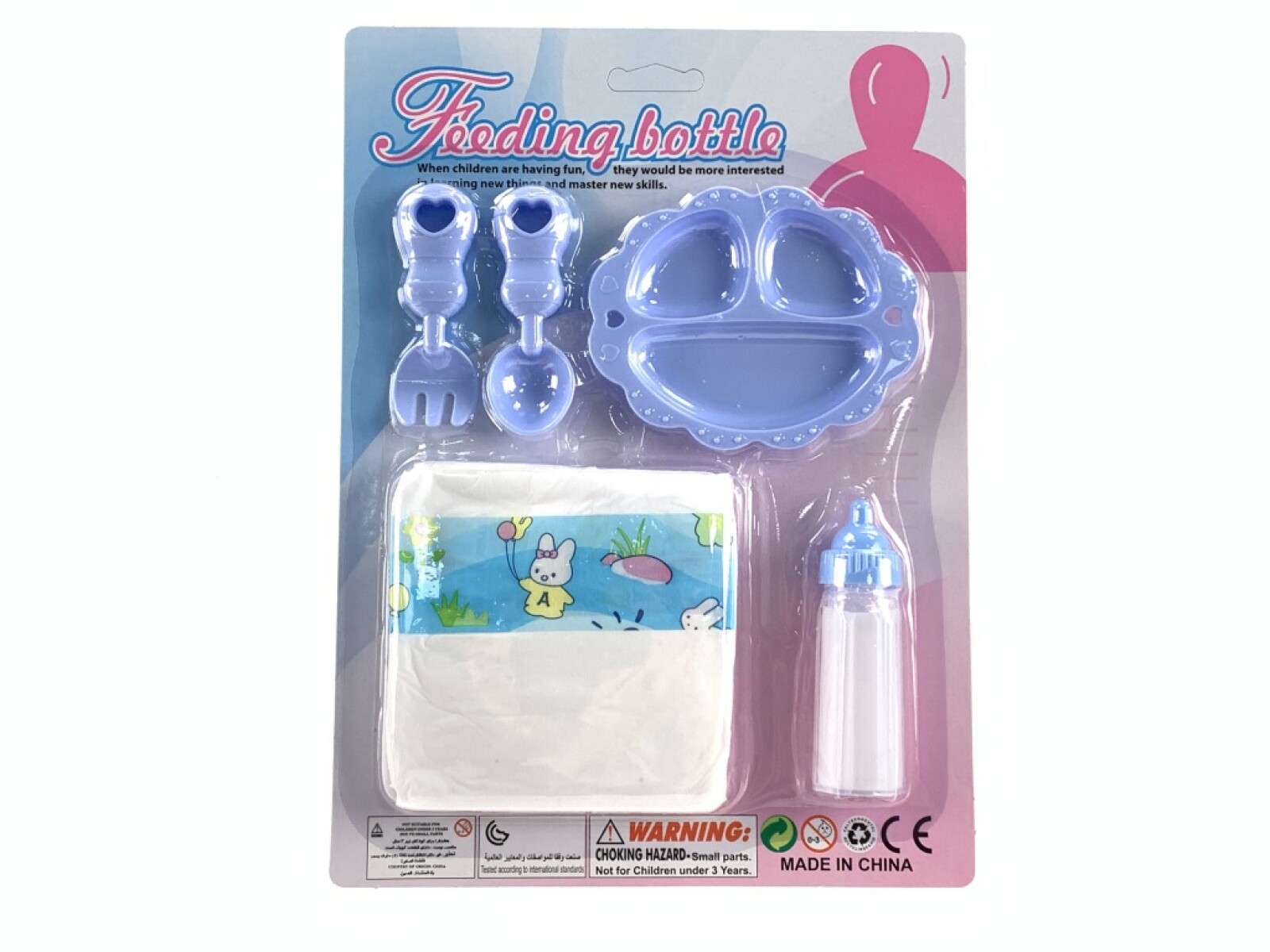Set de Juguete para Bebote Pañal Plato Cubiertos Mamadera 