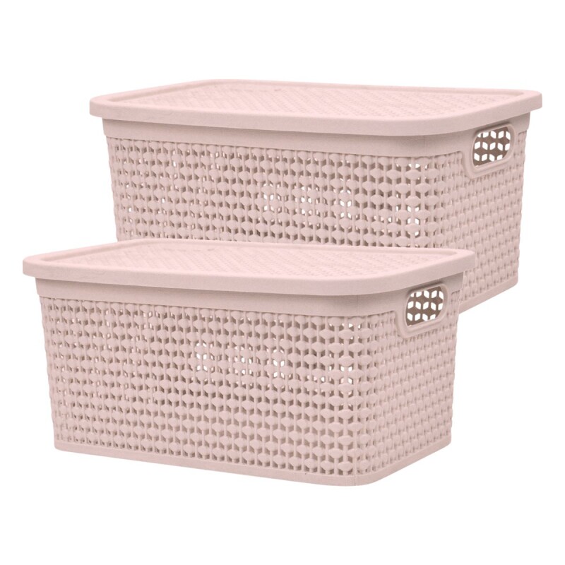 Set x2 Caja simil ratán 4 lts ROSADO