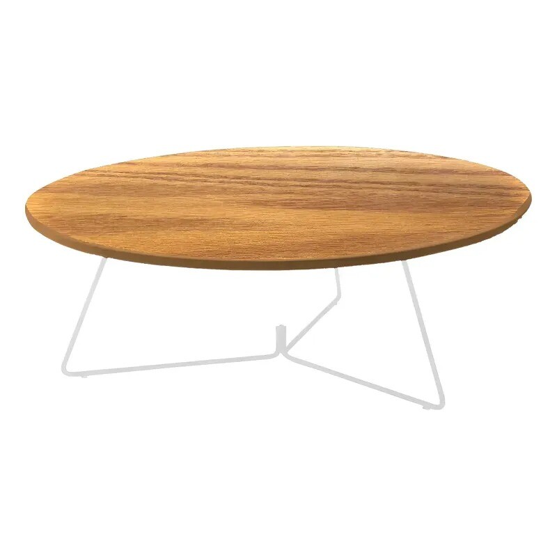 MESA DE CENTRO REDONDA - MADERA COLOR MIEL Y PIE EN METAL BLANCO - 90cms MESA DE CENTRO REDONDA - MADERA COLOR MIEL Y PIE EN METAL BLANCO - 90cms