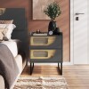 Mesa de Luz Dos Cajones Grafito Detalle Madera Clara y Rattan Mesa de Luz Dos Cajones Grafito Detalle Madera Clara y Rattan