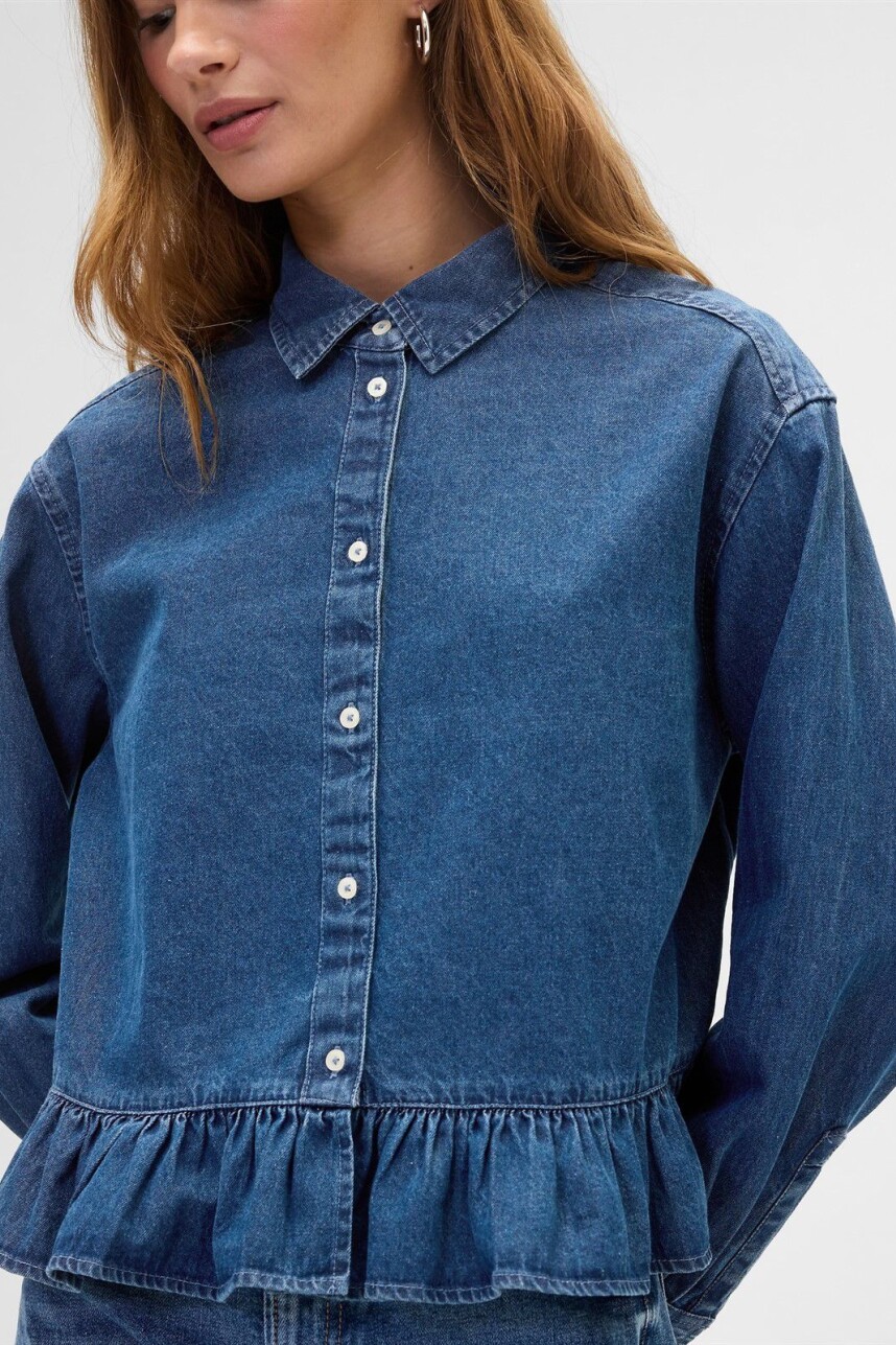 Camisa Con Volados Mujer Medium Wash