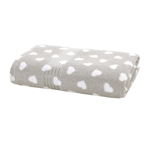 Toalla Baño Estampada Prisma 100% Algodón 70x140 cm Gris / Corazón Blanco