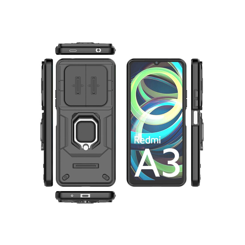 Protector Xiaomi Redmi A3 con cubre cámara y anillo color negro Protector Xiaomi Redmi A3 Con Cubre Cámara Y Anillo Color Negro