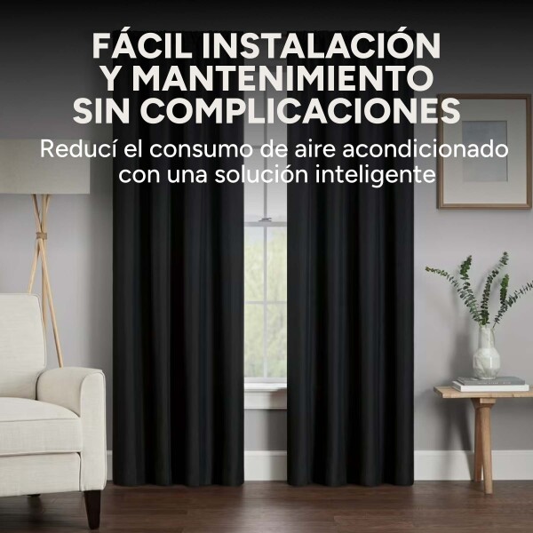 Cortina Blackout 100% Engomada Termica Set 2 Paños Tipo Lino Color Variante Negro