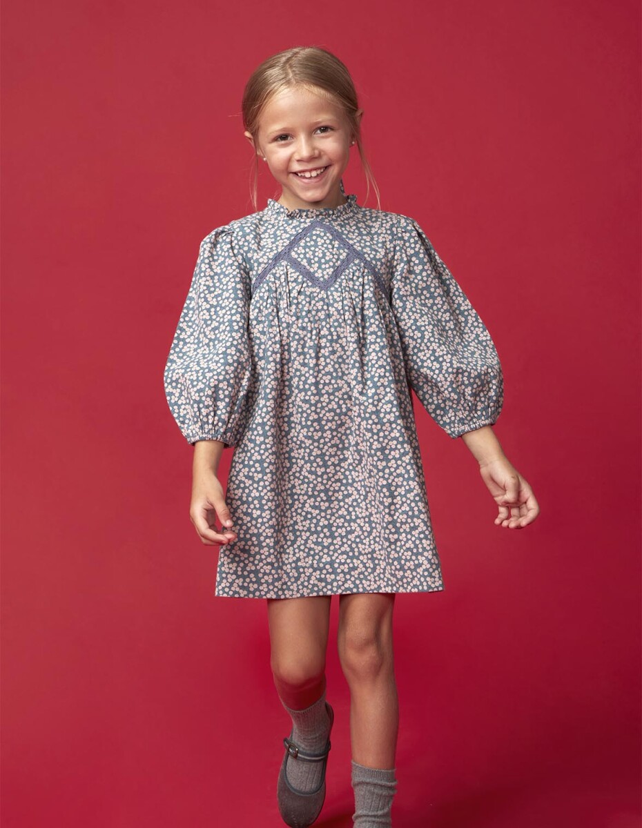 Vestido Flores - Azul Medio Oscuro 