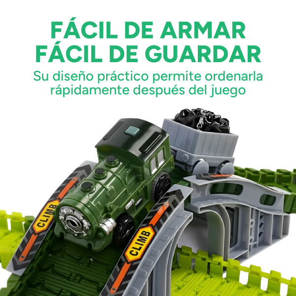 Pista Autos Dinosaurios Grande Flexible Juguete 275 Pz Luces Variante Color Verde