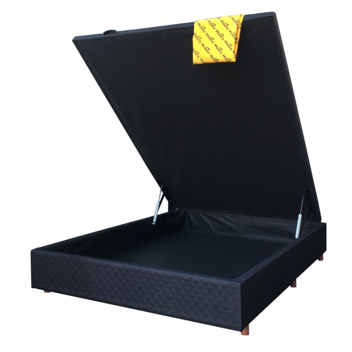 BOX DOS PLAZAS - Base box 138x190x38 2 plazas sommier baul de guardado negro madera maciza herrajes metal 