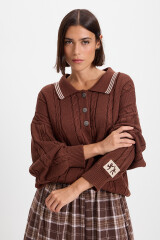 Sweater Trenzado Marron/Crudo