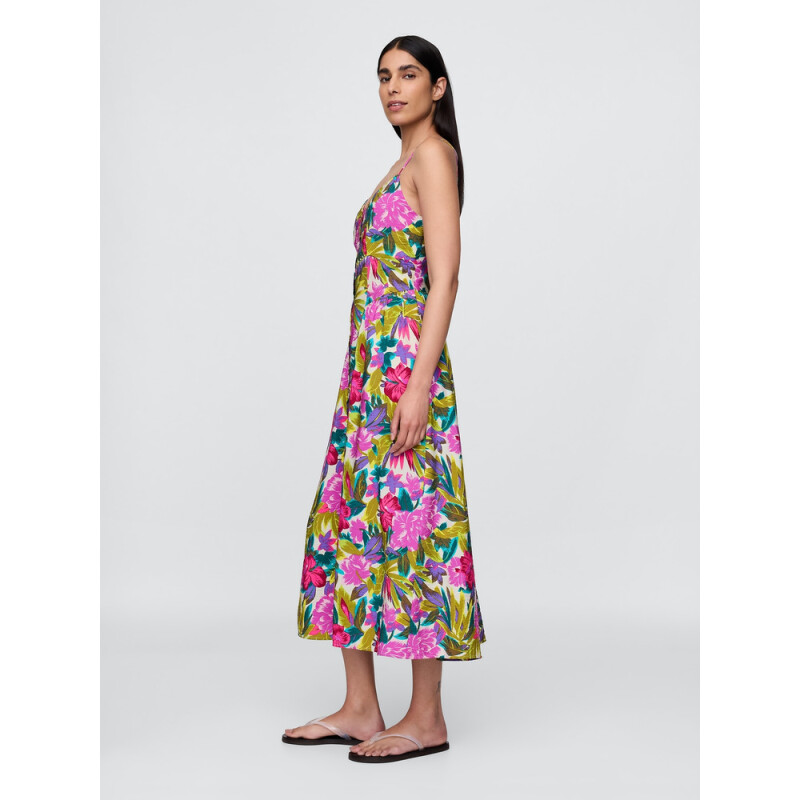 SL VNECK SHIRRED MAXI SP SU25 FLRL LEAF MLT