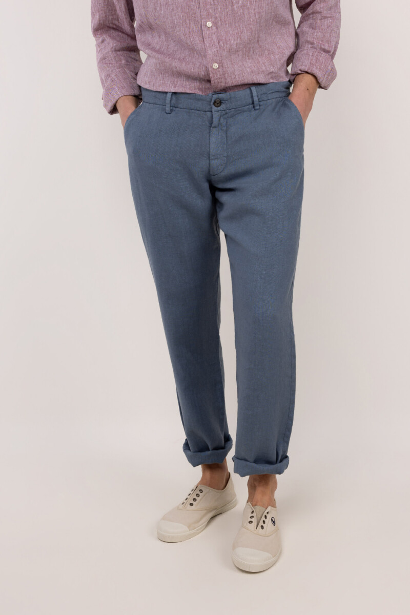 Pantalón Lino Azul Medio