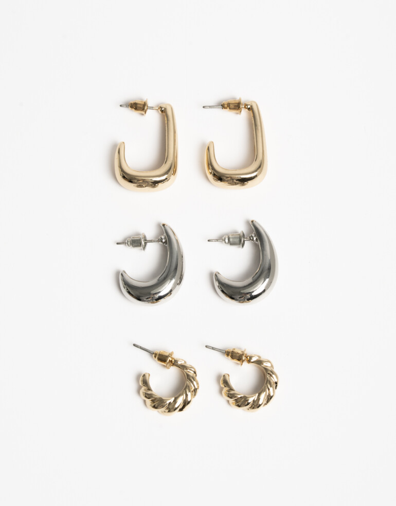 Aros Argollas Set Metal Set De Argollas Biplating - Dorado