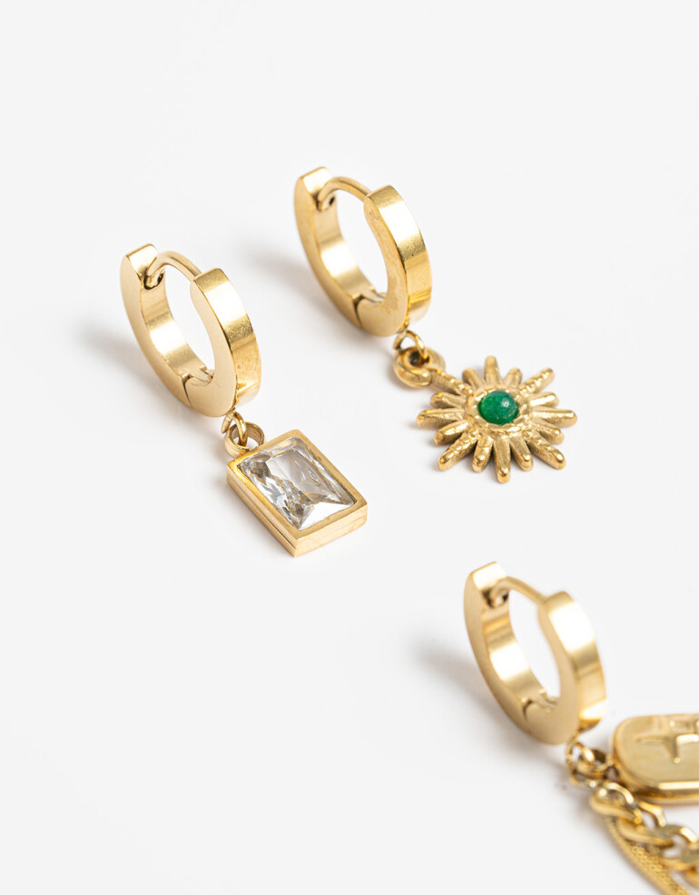 Aros Sets Strass Set De Aros De Acero - Dorado