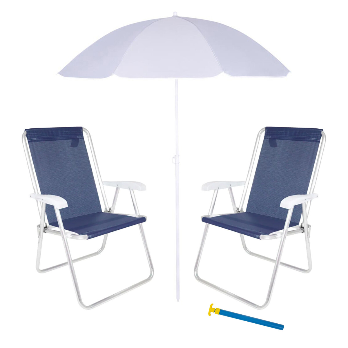 Set Sombrilla + Sillas x2 Pleg + Saca Arena Playa MOR - Plata 