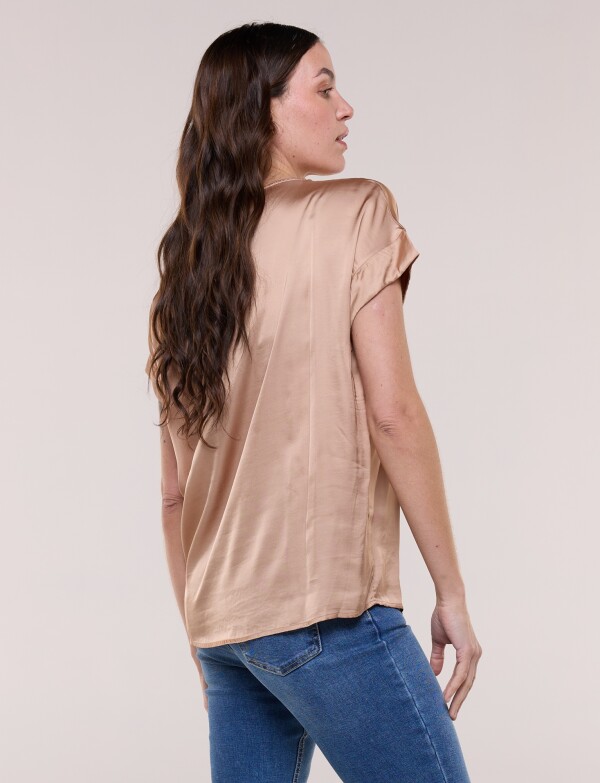 Blusa Saten Manga Corta TOSTADO