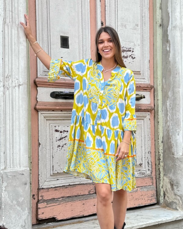 Vestido Cali celeste y amarillo