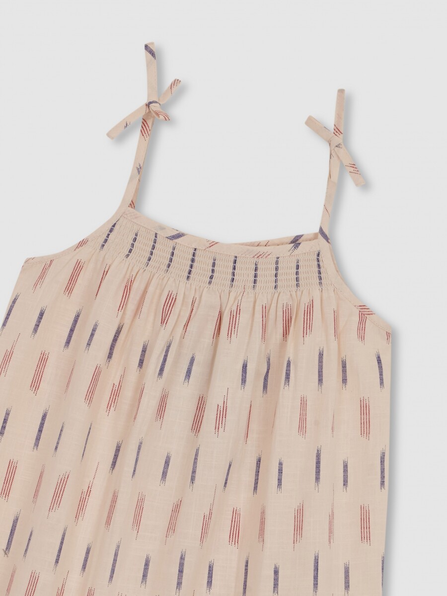 Vestido Ikat De Tirantes Con Bordado Al Blanco Roto