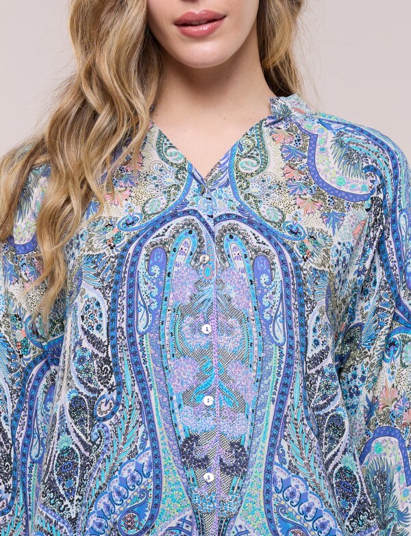 Blusa Holgada Manga 3/4 Roll-up MULTI/AZUL