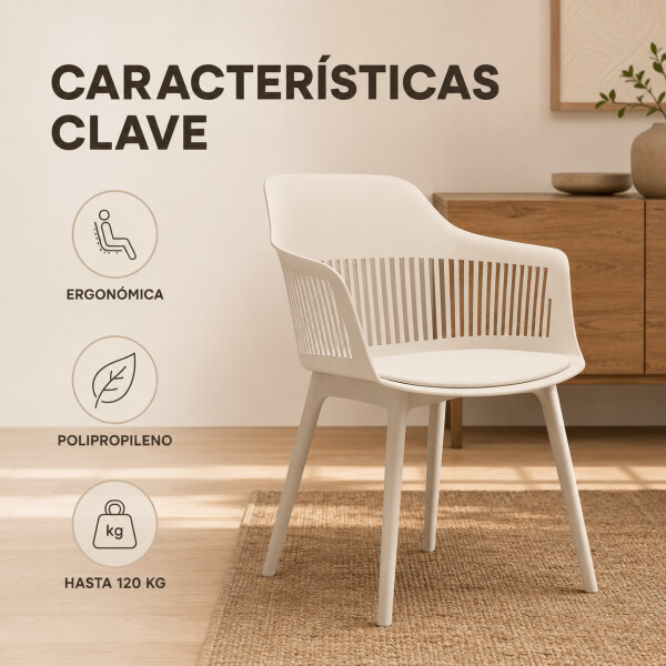 Silla Comedor X4 Cocina Aurora Marcela Nórdica Apoyabrazos Beige 1
