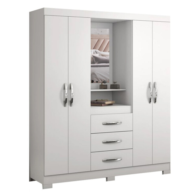 ROPERO 4 PUERTAS 3 CAJONES GUARDARROPA ARMARIO PLACARD CLOSET CON ESPEJO Y ESPACIO DE TOCADOR BLANCO - FLEX