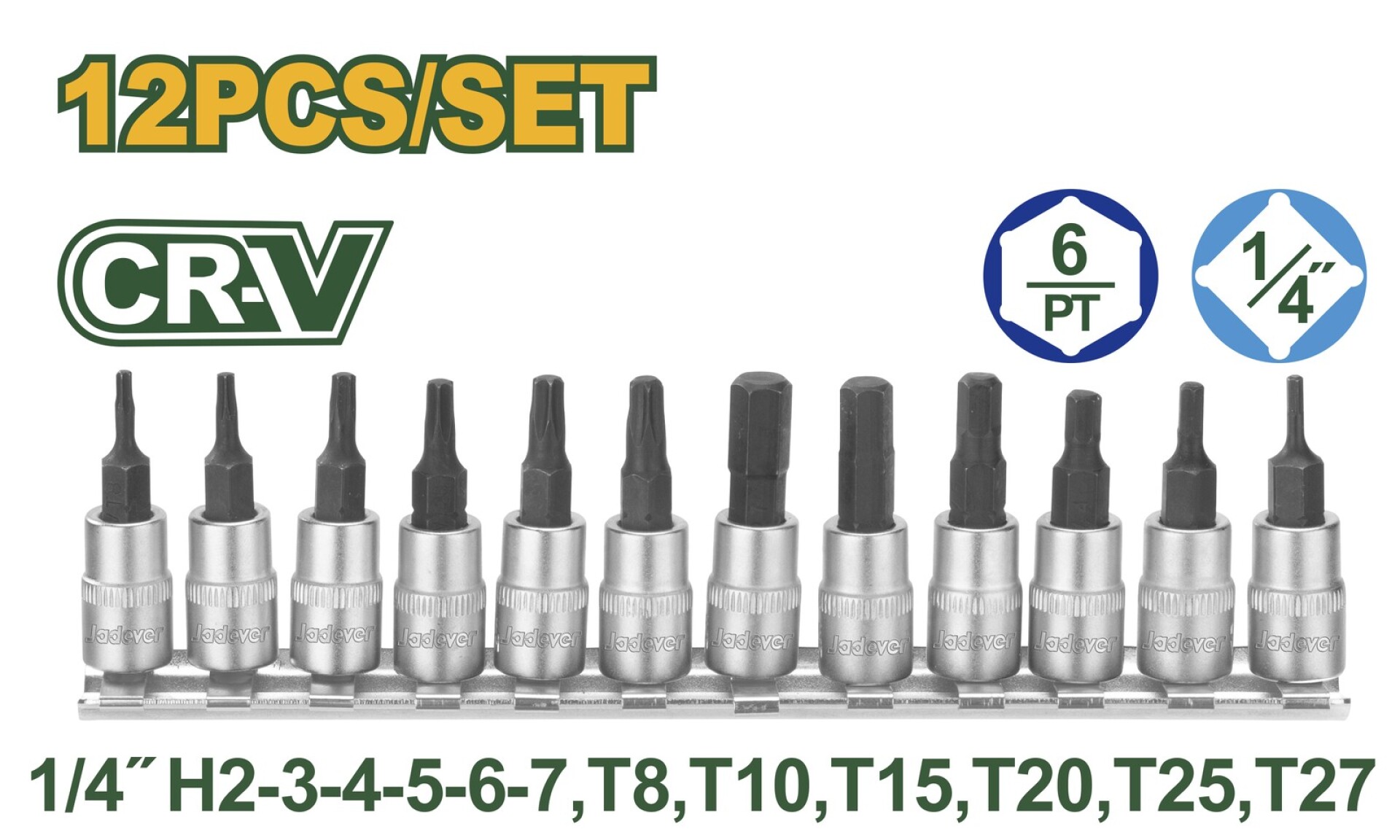 Set 12 llaves allen y torx enc 1/4 jadever JDST2414 