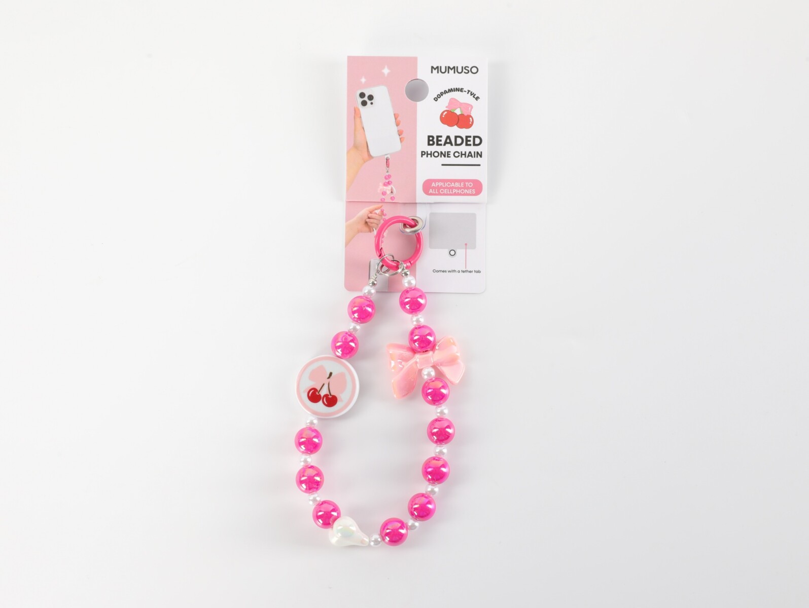 CADENA PARA TELÉFONO CON CUENTAS (CEREZA) 