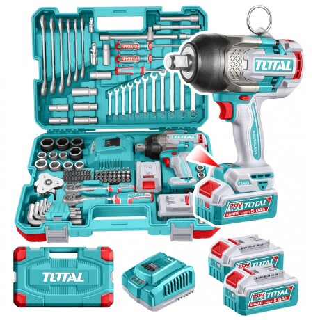 Set De 138 Piezas: Llave De Impacto Inalámbrica 20v 3/4" 1350Nm + Herramientas Manuales Set De 138 Piezas: Llave De Impacto Inalámbrica 20v 3/4" 1350Nm + Herramientas Manuales