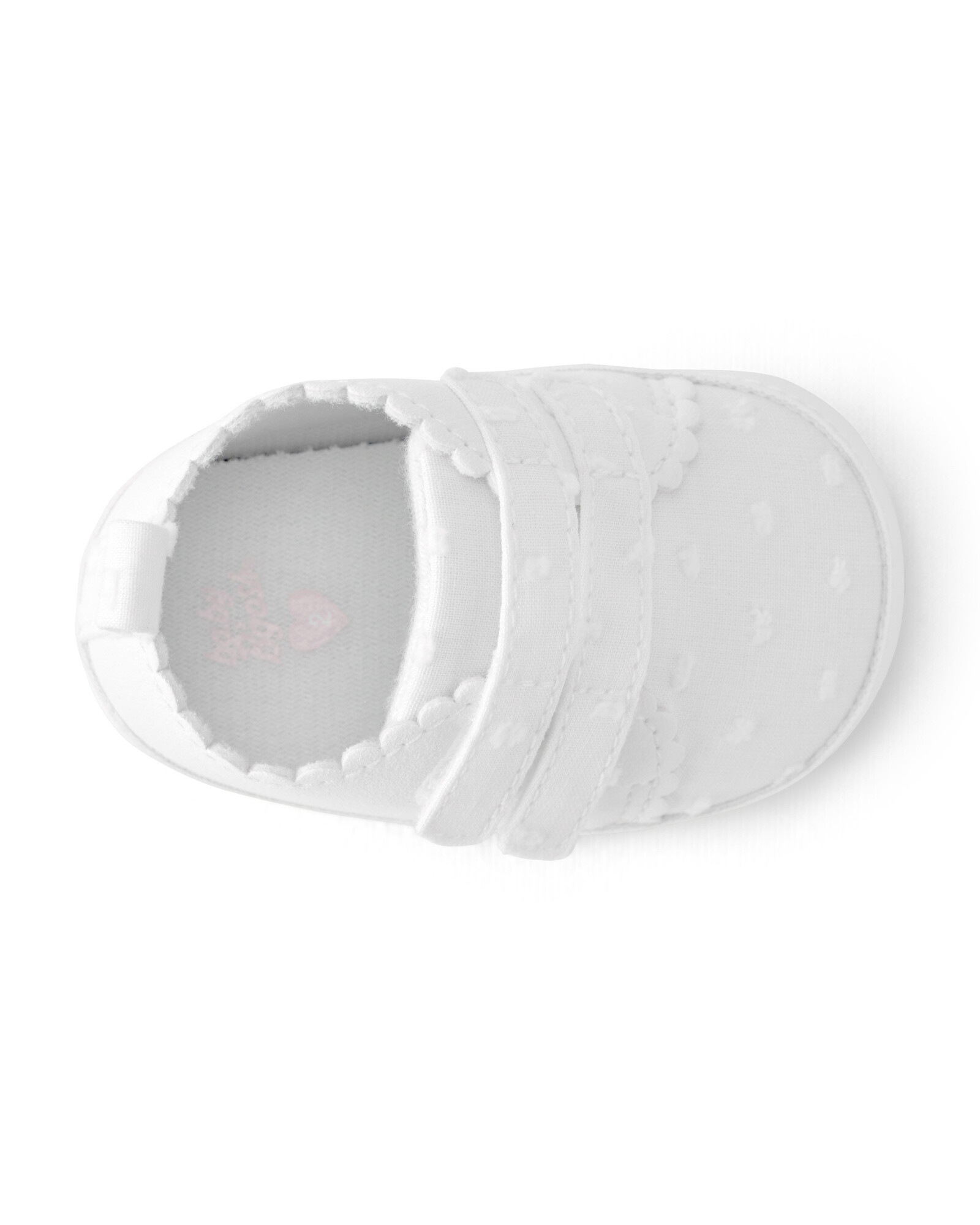 Zapatitos blancos, con velcro, bordes festoneados y lunares bordados Sin color