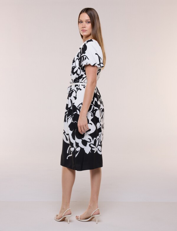 Vestido Midi Con Mangas Balloon NEGRO/CRUDO