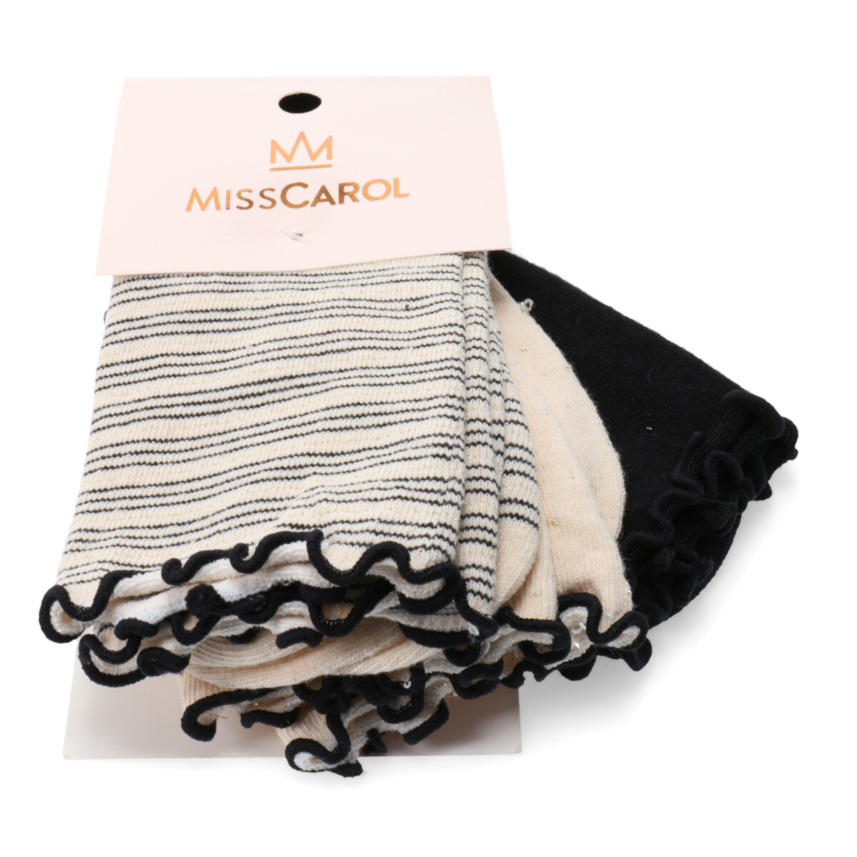 Medias Miss Carol Media Dots Stripes pack X3 - Negro - Beige 