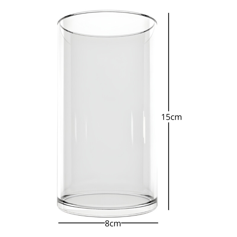 Florero vidrio decorativo clindro alto 15x8cm TRANSPARENTE