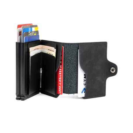 Billetera Baleine Double Kansas en Aluminio y Cuero con Protección RFID Full Black