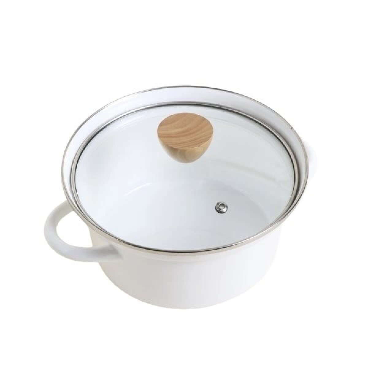 OLLA D20CM ENLOZADA TAPA VIDRIO BLANCO 