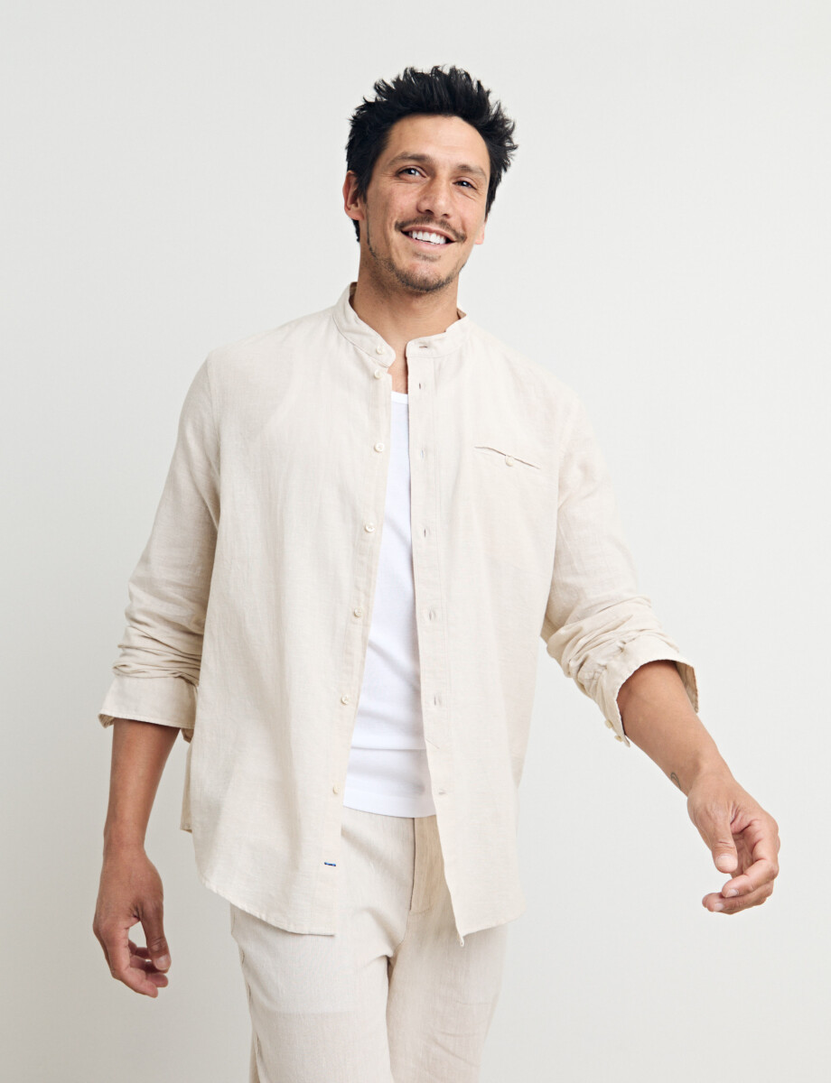 011954 CAMISA HARRINGTON LABEL LINO Beige
