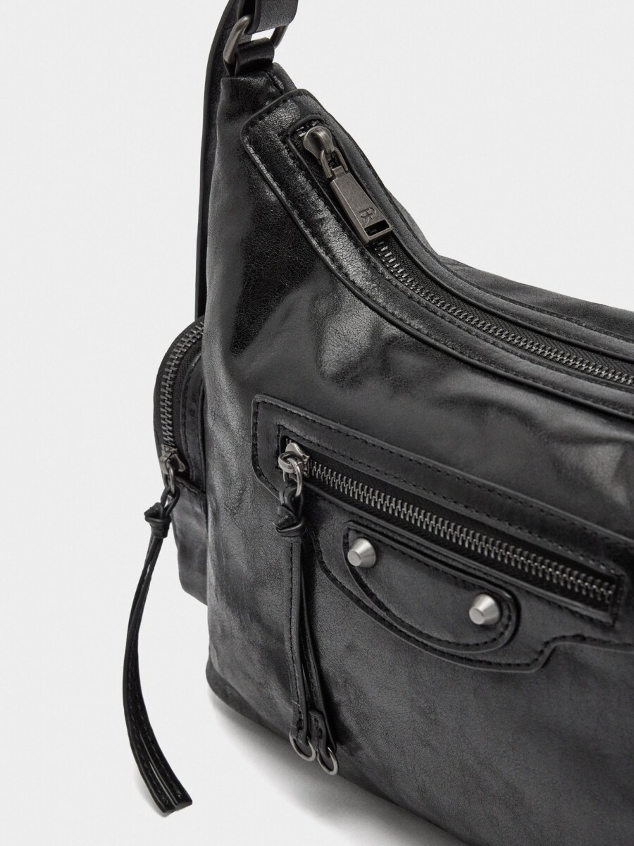 Bolso De Hombro De Efecto Envejecido negro