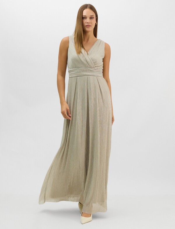 Vestido Gasa Con Lurex Y Cintura De Strass BEIGE