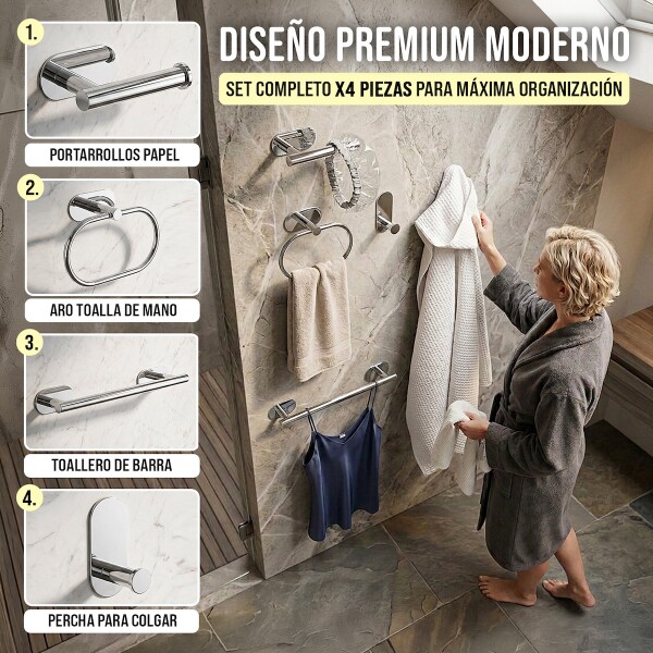 Set Accesorios De Baño Rollo Toalla Percha Juego 4 Piezas Adhesivo Acero Inoxidable Imback Color Plateado Set Accesorios De Baño Rollo Toalla Percha Juego 4 Piezas Adhesivo Acero Inoxidable Imback Color Plateado