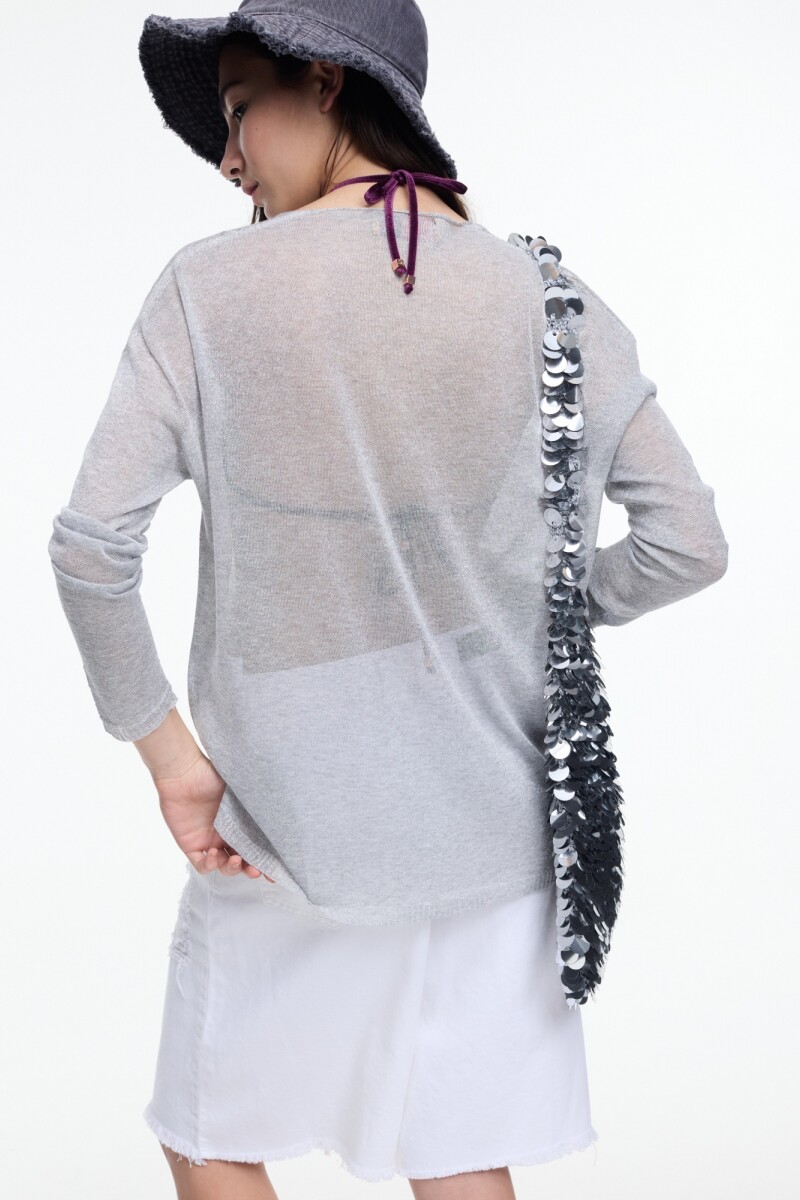 SWEATER EN V LUREX Plata