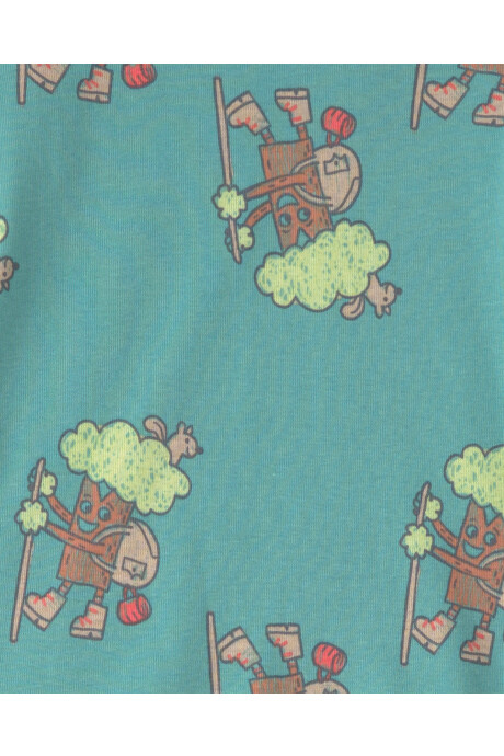 Pijama cuatro piezas de algodón, diseño árboles. Talles 2-5T Sin color