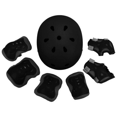Set Protección Rodilleras Coderas Muñequeras + Casco Negro