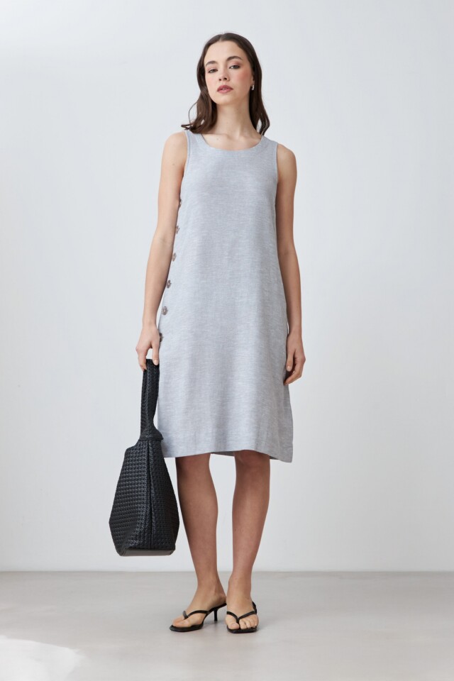 Vestido de lino con botones gris melange